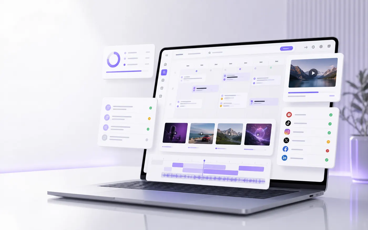 AriaFlow workflow dashboard with a content plan, automation status, and connected channels